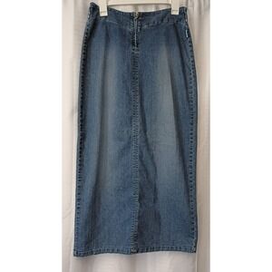 Y2K Denim Long Jean Skirt Steam Brand Size L? 32 Inch Waist, Vintage Light Wash